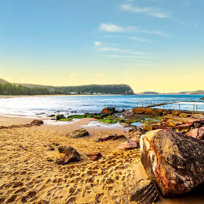 The ocean rock pool at the southern end of Pearl Beach at sunset